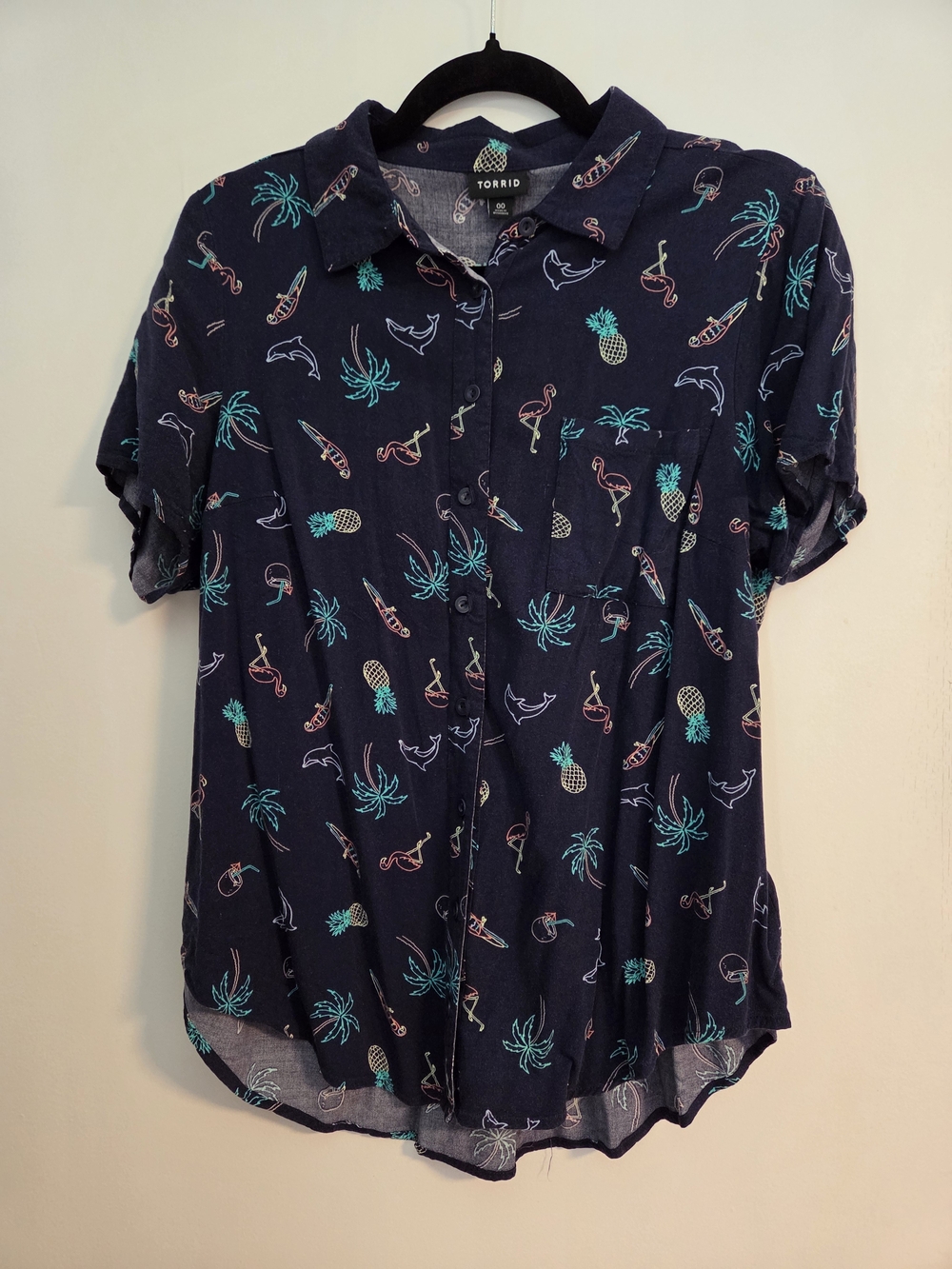 Torrid Navy Tropical Print Button-Up Shirt